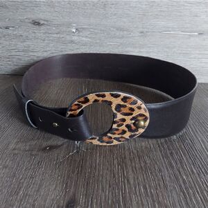 Chico's Leopard Print Adjustable Brown Leather Belt Waist Belt Small